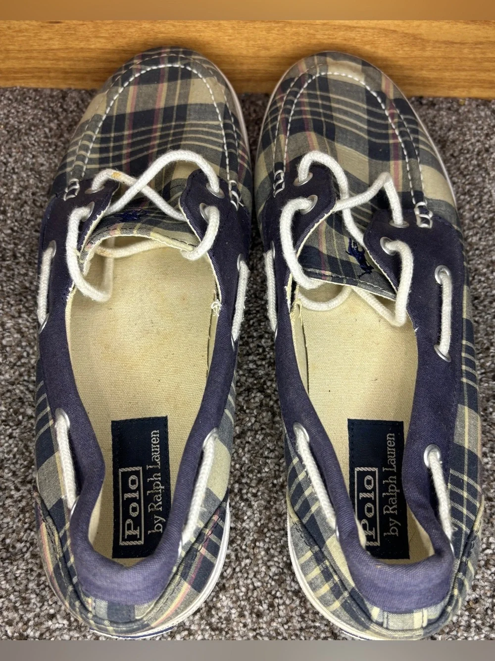 Polo Ralph Lauren Lander Boat Shoes Men’s 11.5 D blue Madras